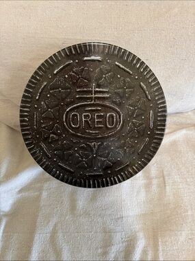 Vintage Oreo Cookie Shaped Metal Tin Storage Canister